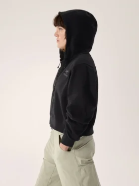 Sweat à capuche court zippé intégral Emblem Polaire pour femme