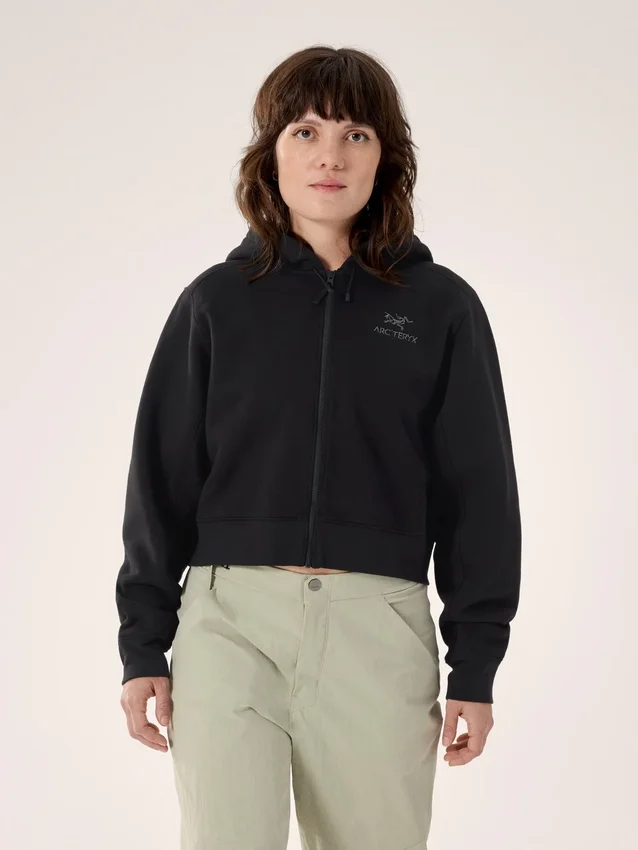 Sweat à capuche court zippé intégral Emblem Polaire pour femme