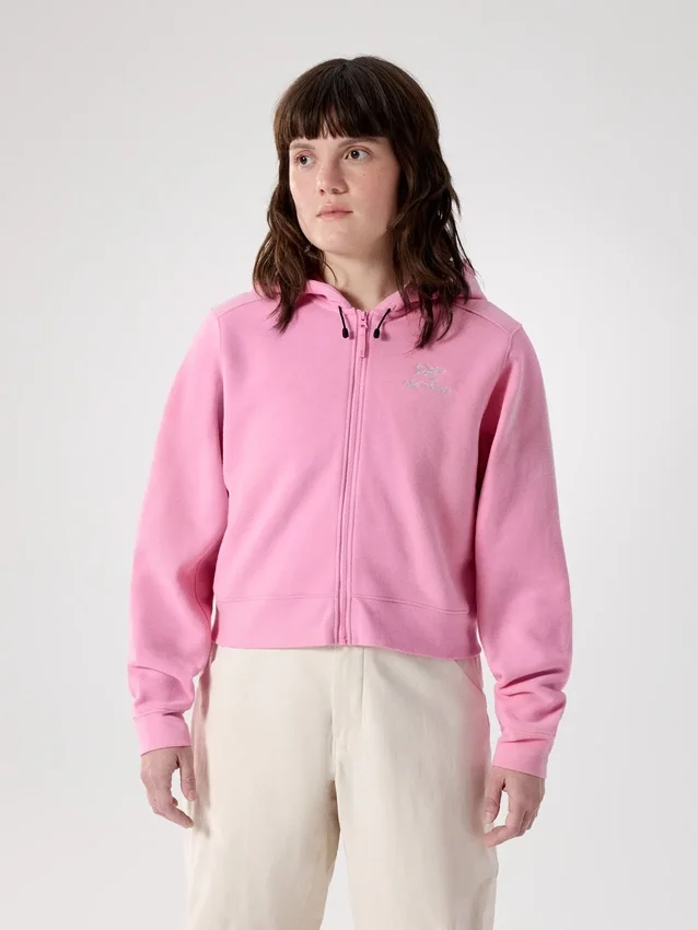 Sweat à capuche court zippé intégral Emblem Polaire pour femme