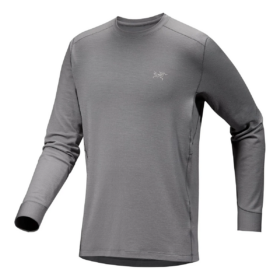 T-shirt à col rond et manches longues en laine mérinos Rho « Grey »