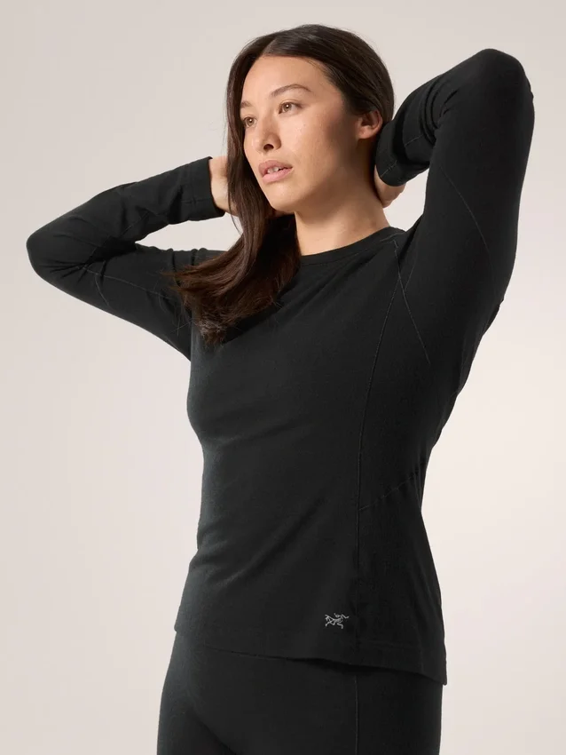T-shirt à col rond et manches longues en laine mérinos Satoro pour femme